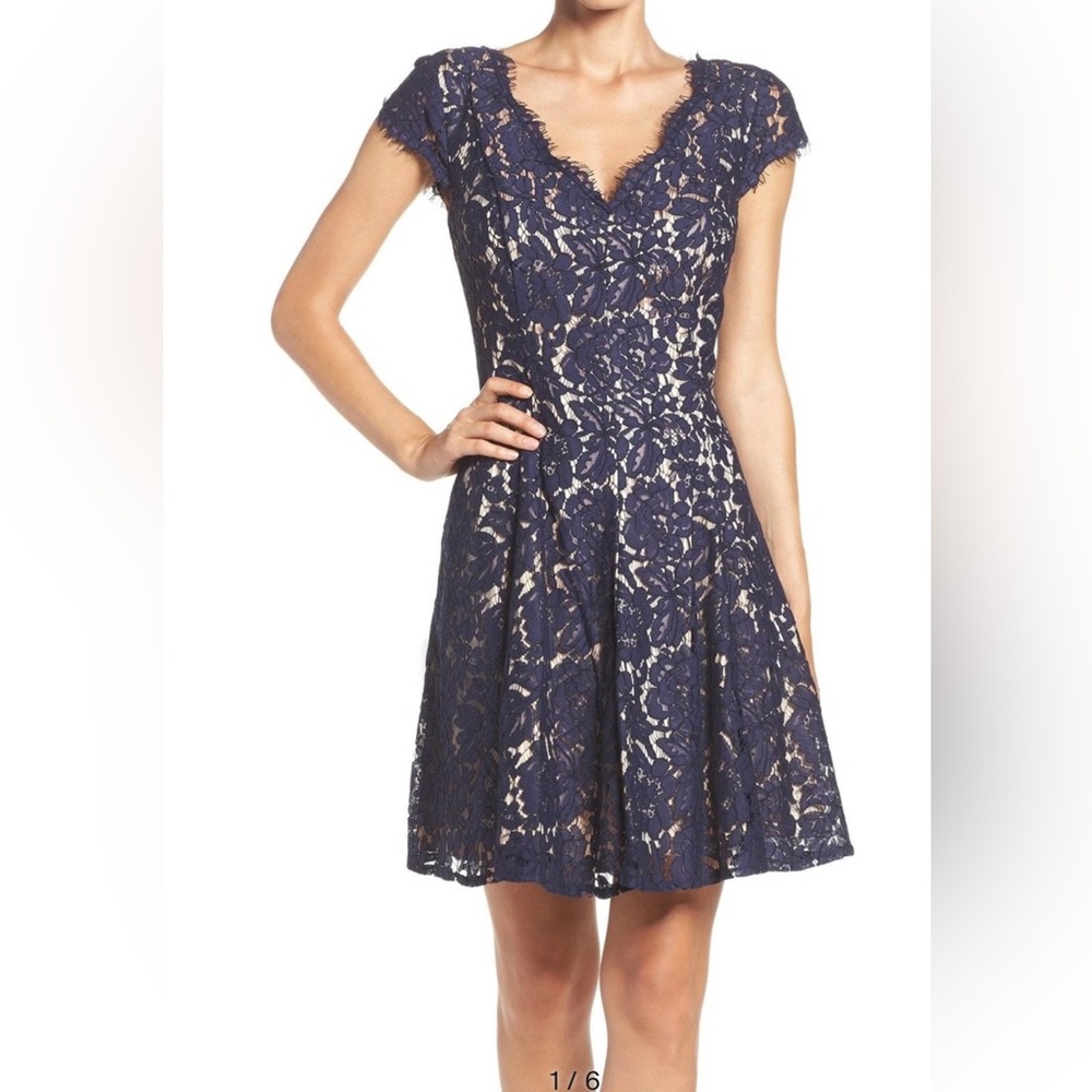 Navy Cap Sleeve Lace Dress